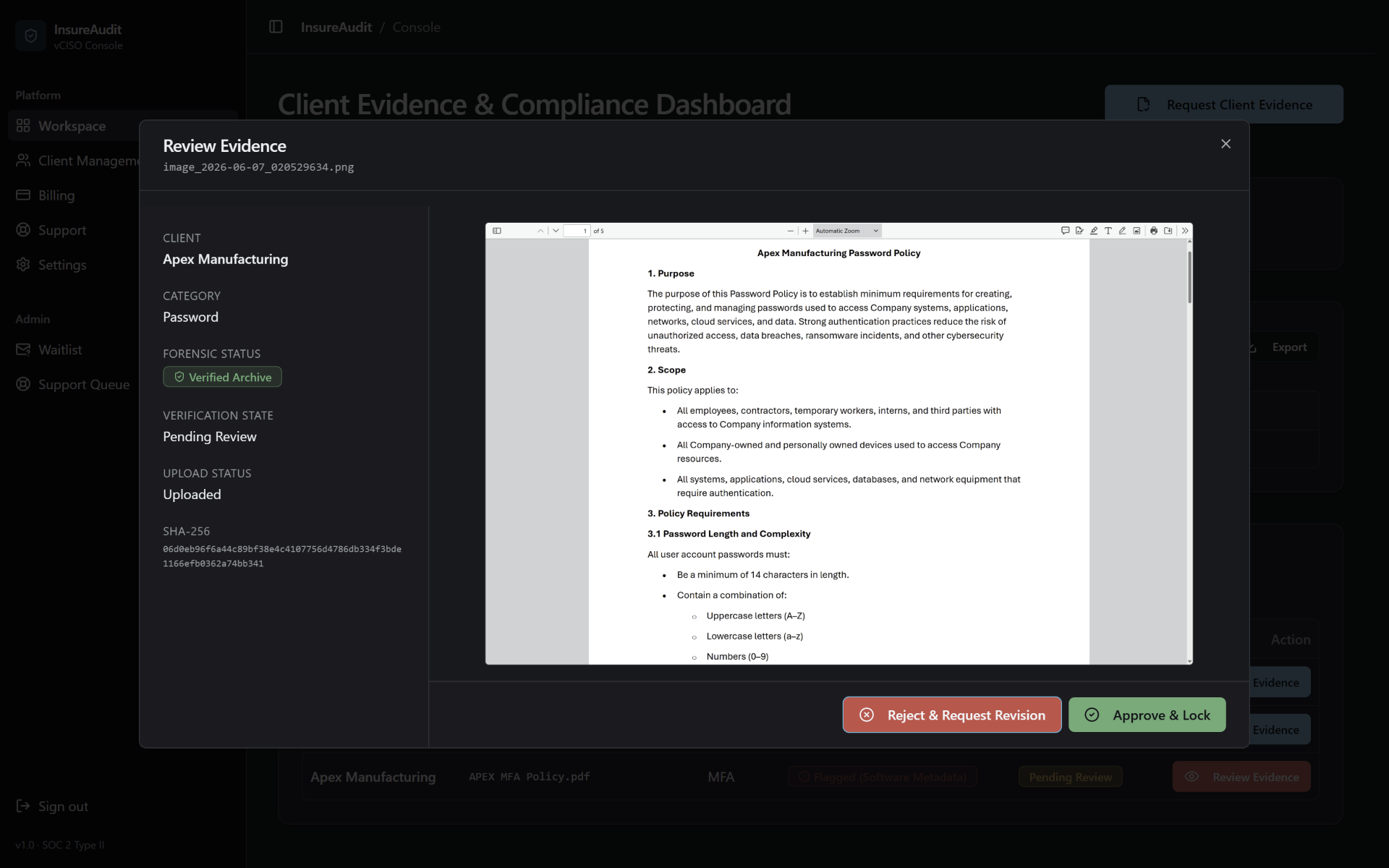 InsureAudit Split-Screen Dashboard UI